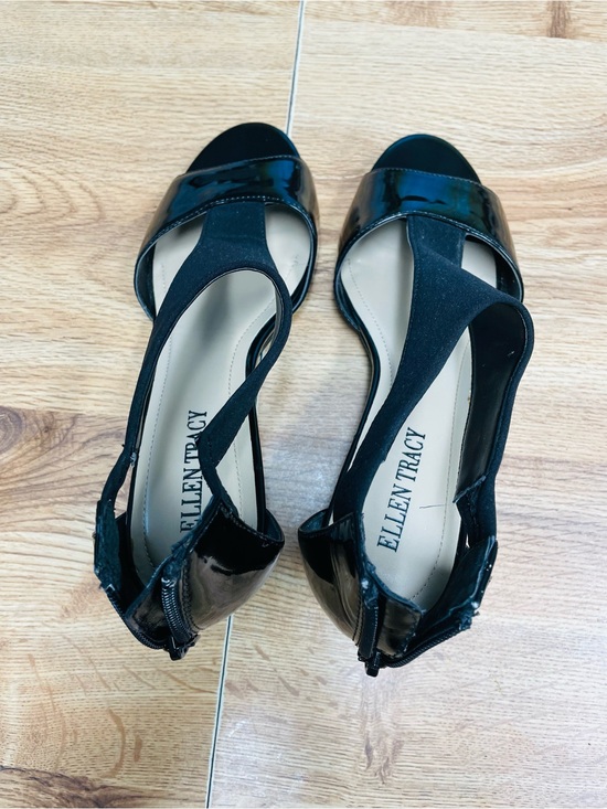 Ellen Tracy Shoes - Ellen Tracy Black Patent Open-Toe Slingback Sandals